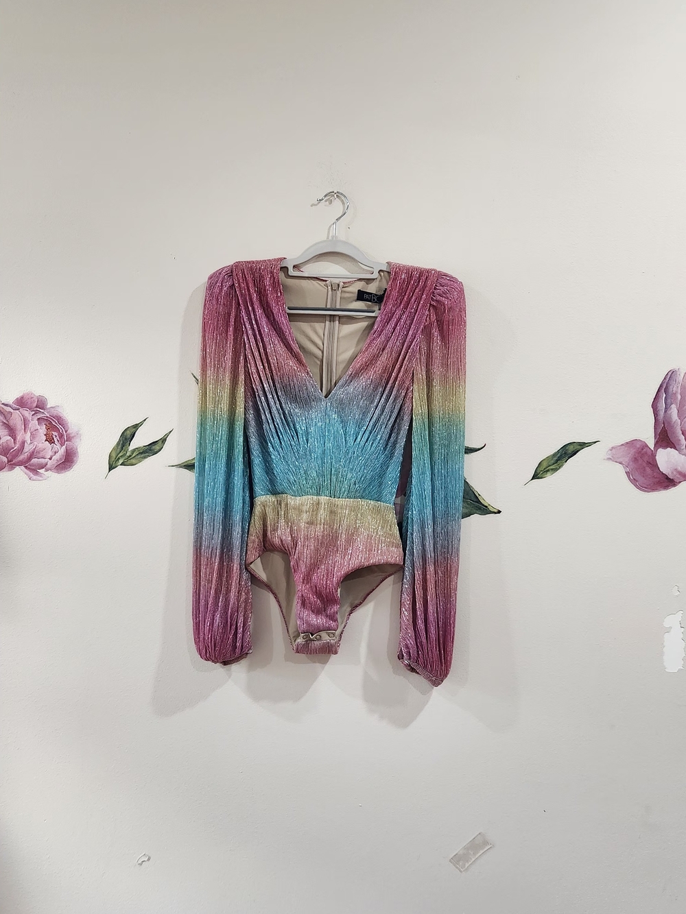 PatBO Rainbow Ombre Long-Sleeve Bodysuit - Pink, Blue, Gold